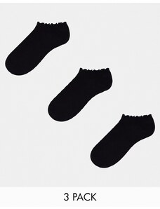 ASOS DESIGN - Confezione da 3 paia di calzini corti neri con volant sui bordi-Nero