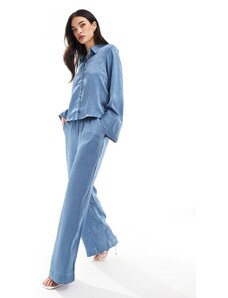 Vero Moda - Pantaloni a fondo ampio in jacquard blu polvere in coordinato