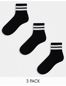 ASOS DESIGN - Confezione da 3 paia di calzini in spugna neri con righe-Nero