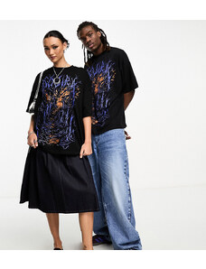 COLLUSION Unisex - T-shirt stile skate nera con stampa blu di Gojira su licenza-Nero