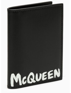 Alexander McQueen Portacarte nero in pelle con logo