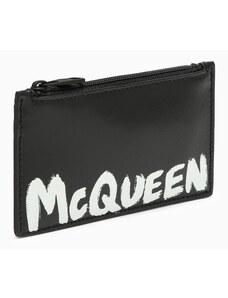 Alexander McQueen Portacarte con zip nero in pelle con logo