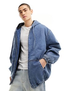 ASOS DESIGN - Giacca di jeans extra oversize blu medio slavato con cappuccio