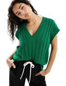 ASOS DESIGN - Top senza maniche oversize in maglia a coste larghe verde