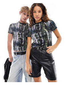COLLUSION Unisex - T-shirt slim fit multicolore con stampa distorta e bordi a contrasto-Grigio
