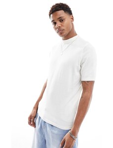 ASOS DESIGN - T-shirt accollata bianca in maglia leggera di cotone-Bianco