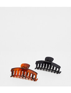 DesignB London - Confezione da 2 fermagli per capelli opachi nero e tartarugato-Multicolore