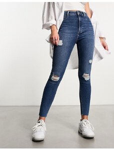 New Look - Jeans skinny strappati blu medio