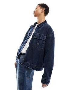 Calvin Klein Jeans - Camicia giacca squadrata lavaggio scuro imbottita con zip-Blu navy