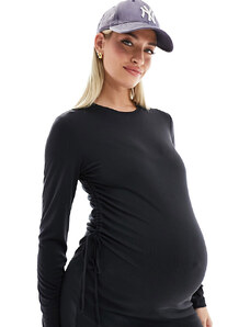 Vero Moda Maternity - Vestito midi nero arricciato con lacci sui lati