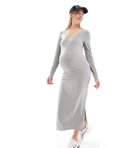 Mama.licious Mamalicious Maternity - Vestito lungo a maniche lunghe grigio con spacchi laterali