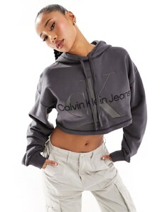 Calvin Klein Jeans - Hero - Felpa con cappuccio taglio corto nero slavato con monogramma del logo