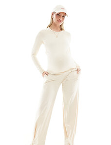 Mama.licious Mamalicious Maternity - Pantaloni beige mélange a fondo ampio con fascia sopra il pancione in jersey in coordinato-Neutro