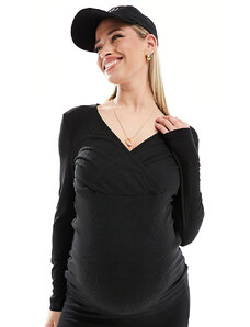 Mama.licious Mamalicious Maternity - Top a maniche lunghe multifunzione per l'allattamento nero con scollo a V in coordinato