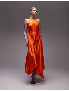Topshop - Vestito lungo allacciato al collo arancione stampato con fondo a punta