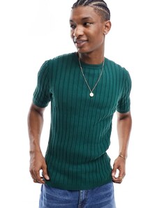 ASOS DESIGN - T-shirt attillata in maglia leggera verde a coste
