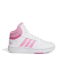 Sneakers alte bianche da ragazza con strisce rosa adidas Hoops 3.0 Mid K