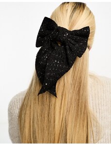 My Accessories London - Fermaglio per capelli nero a forma di fiocco con paillettes