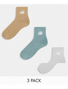 New Balance - Confezione da 3 paia di calzini sportivi verdi, grigi e marroni con logo-Multicolore