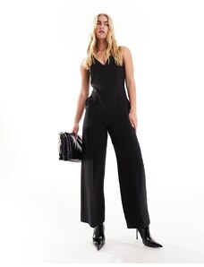 Closet London - Tuta jumpsuit sartoriale stile scamiciato nera con tasche-Nero