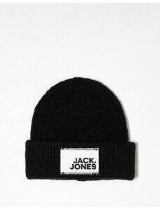 Jack & Jones - Berretto nero in maglia con logo a contrasto