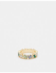 ASOS DESIGN - Anello con cristalli baguette blu e verdi-Oro