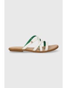 Tommy Hilfiger infradito in pelle TH STRAP FLAT SANDAL donna colore beige FW0FW08067