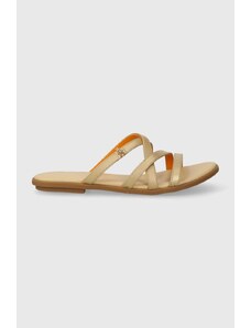 Tommy Hilfiger infradito in pelle TH STRAP FLAT SANDAL GOLD donna colore oro FW0FW08068