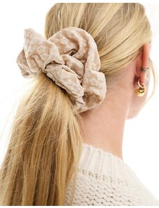 SUI AVA - Elastico per capelli oversize crema con fiori-Bianco