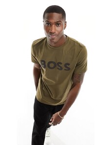 BOSS Orange - Thinking 1 - T-shirt kaki con logo-Verde
