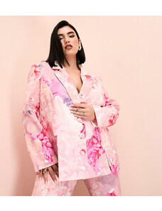 ASOS LUXE Curve - Blazer da abito rosa con stampa floreale in coordinato-Multicolore