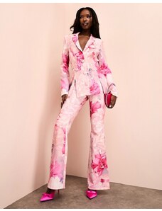 ASOS LUXE - Pantaloni da abito rosa con stampa floreale in coordinato-Multicolore
