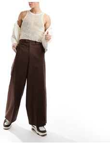 ASOS DESIGN - Pantaloni eleganti in misto lino marroni a fondo molto ampio-Marrone