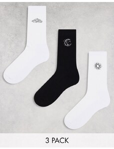ASOS DESIGN - Confezione da 3 paia di calzini alla caviglia bianchi con ricami celestiali-Multicolore