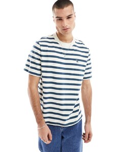 Abercrombie & Fitch - T-shirt pesante a righe bianche e blu con logo-Bianco