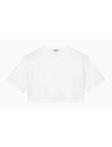 Dondup T-shirt cropped donna strass bianca