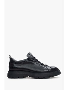 Men's Black Leather Sneakers with Elastic Lacing Estro ER00114196