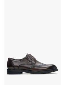 Men's Brown Leather Brogues with Decorative Perforation Estro ER00114401