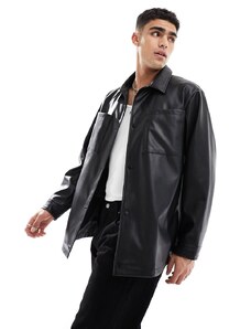ASOS DESIGN - Camicia giacca in pelle sintetica nera-Nero