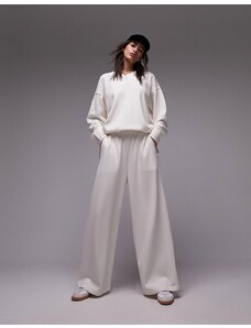 Topshop - Pantaloni premium écru morbidi a fondo ampio in coordinato-Bianco