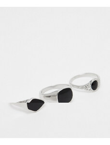 Faded Future - Confezione da 3 anelli con sigillo color argento con resina nera