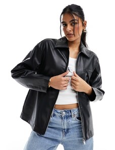 ONLY - Camicia giacca in pelle sintetica nera-Nero