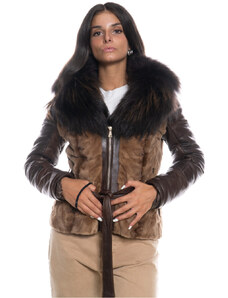 Leather Trend Eliana - Giacca Donna Testa di Moro in vera pelle e vera pelliccia