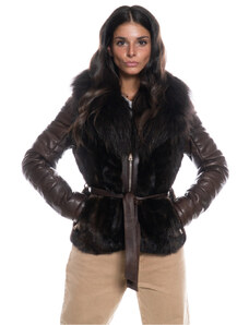 Leather Trend Emanuela - Giacca Donna Testa di Moro in vera pelle e vera pelliccia