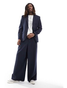 ASOS DESIGN - Pantaloni da abito a fondo super ampio blu navy gessato