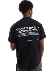 Dr Denim - Trooper - T-shirt comoda nera con stampa “Happy” sul retro-Nero