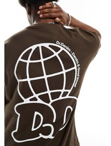 Dr Denim - Trooper - T-shirt vestibilità comoda marrone cioccolato con stampa del logo sul retro