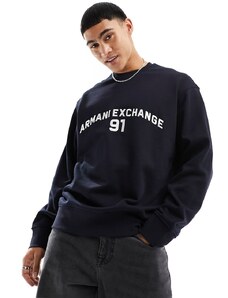 Armani Exchange - Felpa blu navy con ricamo del logo sul petto