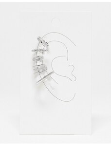 ASOS DESIGN - Confezione da 5 orecchini ear cuff color argento con dettagli misti