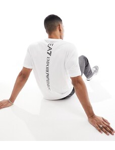 Armani - EA7 - T-shirt bianca con logo piccolo e stampa sul retro-Bianco